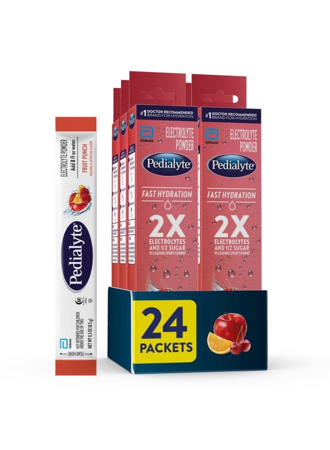 Pedialyte عبوات مسحوق الإلكتروليتات السريعة للترطيب، نكهة فواكه، مشروب الترطيب، 4 قطع (عبوة من 6)، إجمالي-24 عبوة مسحوق فردية - Image 1